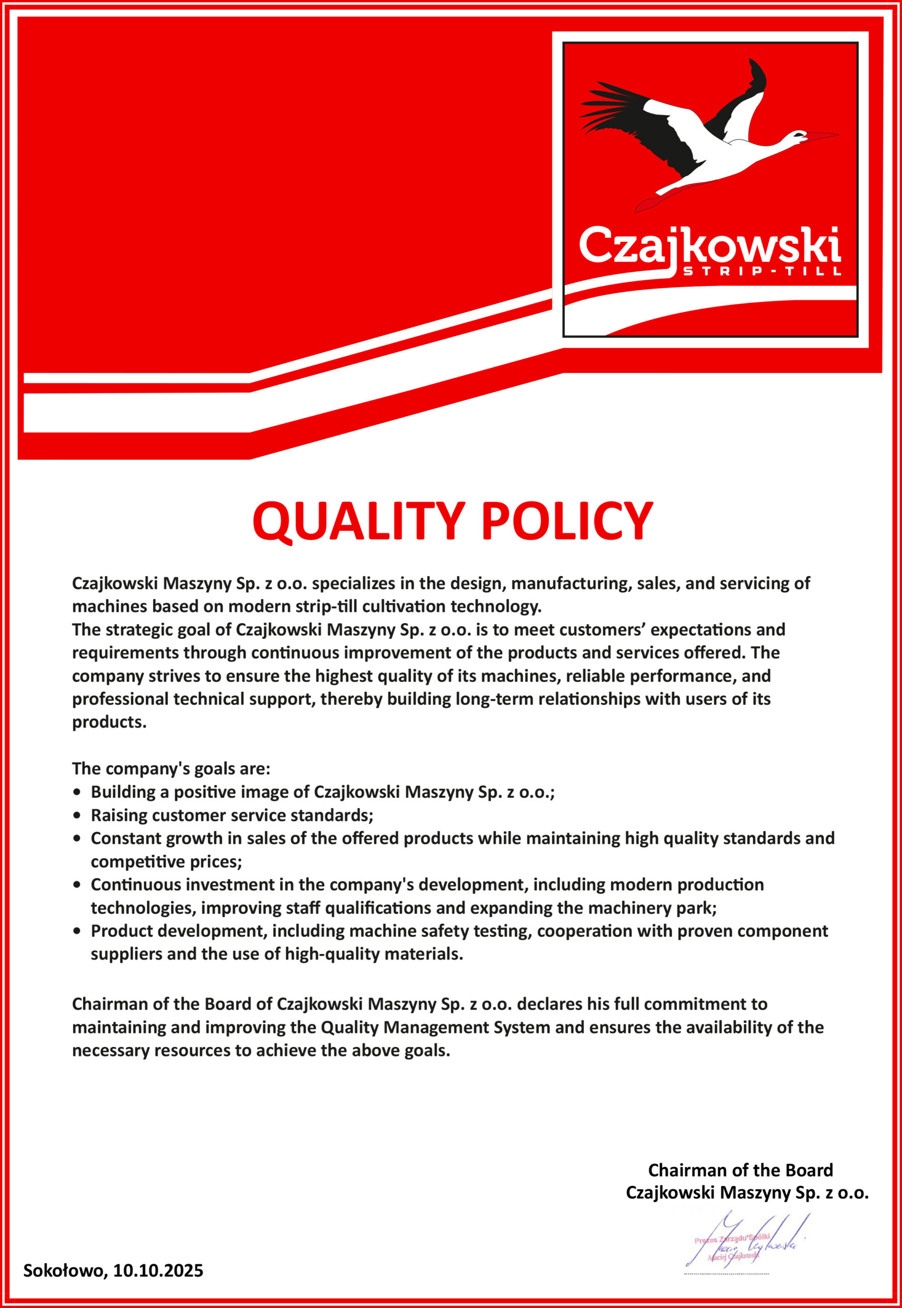 Quality policy – Czajkowski Maszyny.cdr